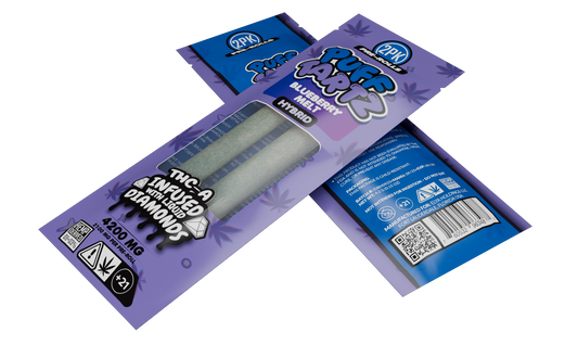 Puff Tartz Blueberry Melt 4200mg THCA pre-roll 2-pack hybrid — teal packaging showing two visible pre-rolls infused with liquid diamonds