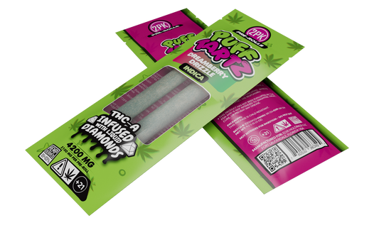 Puff Tartz Dreamberry Drizzle 4200mg THCA joints indica 2-pack — purple packaging with dual pre-rolls infused with liquid diamonds visible through window