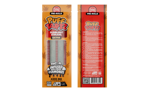 Puff Tartz 4200mg THCA pre-roll — Sunburst Strudel sativa with bright citrus notes and uplifting energy